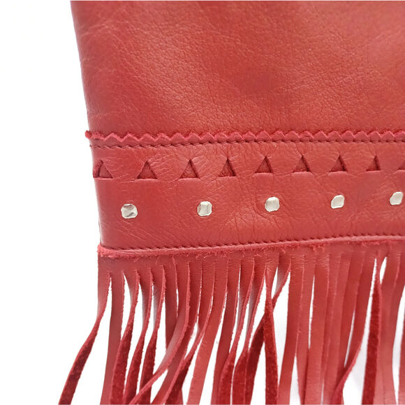 RARE VINTAGE RED FRINGE LEATHER MINI TOTE — WESTERN Y2K COWGIRL GLAM - Picture 13 of 15